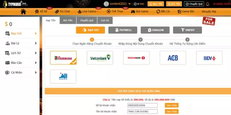 Cung cấp thông tin nạp tiền Typhu88 chính xác